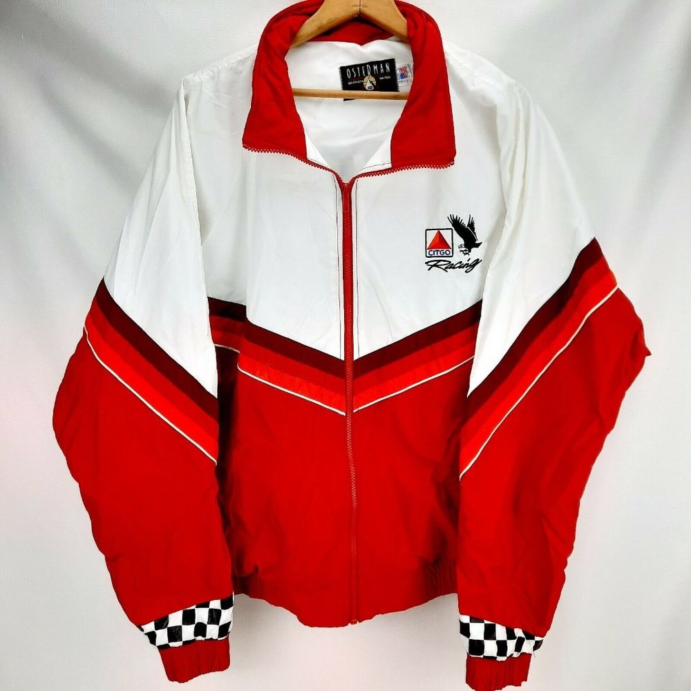 Vintage 80s Citgo Racing #21 Windbreaker Chevron Stripes Embroidered USA Made 2X
